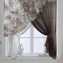 1 Piece Cross Translucent Curtains Coffee Print Leaves Triangular Kitchen Short Curtains, French Country Filter Tulle Curtains For Living Room Farmhouse  Office Home Decoration