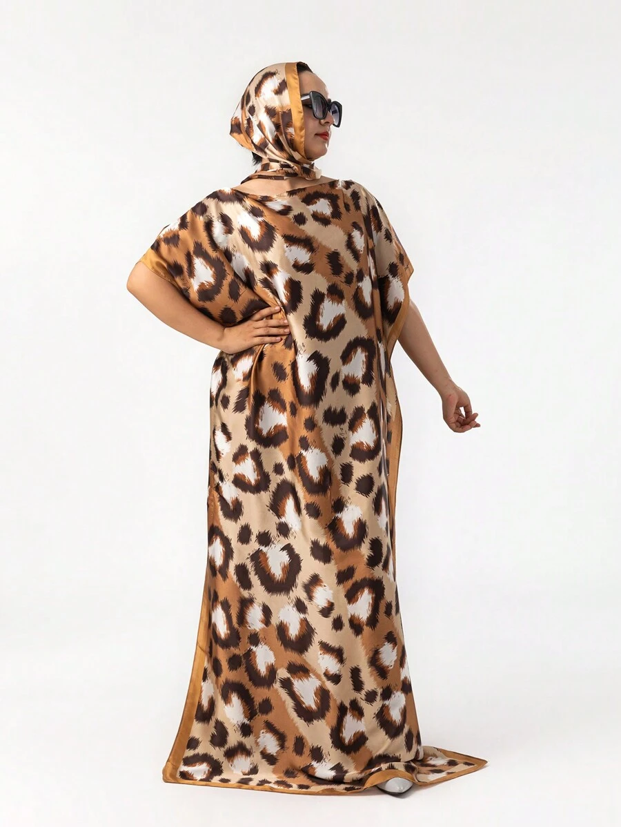 2pcs Women's New Leopard Print Lightweight Scarf Set, Including 1 Long Shawl Robe (29"X168") And 1 Small Neck Scarf, Suitable For Spring, Summer And Autumn - Camel - View 1