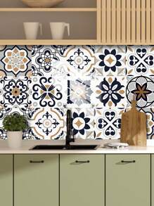 10 stuks Bloemenpatroon Bedrukt PVC Kunstkeramische Tegels Huisdecoratie Muurstickers, DIY Mozaïek Zelfklevend Behang, Waterdicht, Vuilafstotend, Decoratief Voor Keuken, Badkamer, Woonkamer, Slaapkamer, TV Achtergrond, Renovatie Stickers Peel Wandpanelen, Behang, Behang, Lente Decoratie Artikelen Verfris Uw Huis, Rama Decoratie Stickers