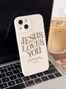 1PC Minimalistyczny Slogan Jednolity Kolor Wzór Jezus Vintage Cat Eye Pełna Okładka Etui na Telefon Kompatybilne Z Iphone 11/12/13/14/15 Pro Max