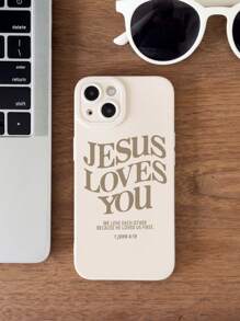 1PC Minimalistyczny Slogan Jednolity Kolor Wzór Jezus Vintage Cat Eye Pełna Okładka Etui na Telefon Kompatybilne Z Iphone 11/12/13/14/15 Pro Max