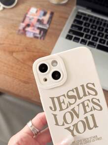 1PC Minimalistyczny Slogan Jednolity Kolor Wzór Jezus Vintage Cat Eye Pełna Okładka Etui na Telefon Kompatybilne Z Iphone 11/12/13/14/15 Pro Max