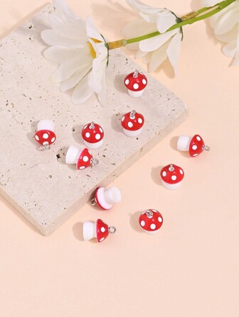 10pcs Cute Cartoon Glow In The Dark Mini Mushroom Pendant DIY Earrings Necklace Bracelet Accessories, Simple Contrast Color DIY Keychain Decorations