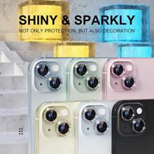Compatible With Iphone 11-15 Pro Max Camera Lens Protector Bling, 9H Tempered Glass Camera Cover Screen Protector Metal Ring Decoration Accessories (Rhinestone-Pink) Gift For Birthday, Family, Friends Sparkling Crystal, Lens Protector, Phone Accessories Waterproof Shockproof Anti-Fall Anti-Fall Scratch Resistant Anti-Fingerprint Full Cover