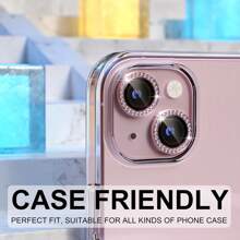 Compatible With Iphone 11-15 Pro Max Camera Lens Protector Bling, 9H Tempered Glass Camera Cover Screen Protector Metal Ring Decoration Accessories (Rhinestone-Pink) Gift For Birthday, Family, Friends Sparkling Crystal, Lens Protector, Phone Accessories Waterproof Shockproof Anti-Fall Anti-Fall Scratch Resistant Anti-Fingerprint Full Cover