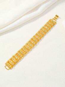 1Pc Phong Cách Openwork Họa Tiết Hoa Đồng Mạ Vàng 24K Có Thể Điều Chỉnh Vòng Tay Trang Sức Dành Cho Nữ - Vàng - Xem 3