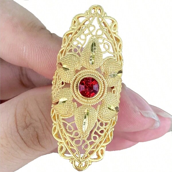 1 pieza Anillo de cobre chapado en oro de 24 quilates, accesorio diario de estilo de Dubai para mujeres