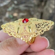 1 pieza Anillo de cobre chapado en oro de 24 quilates, accesorio diario de estilo de Dubai para mujeres