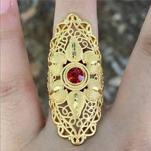 1 pieza Anillo de cobre chapado en oro de 24 quilates, accesorio diario de estilo de Dubai para mujeres