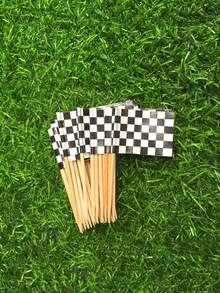 24 piezas/50 piezas Decoraciones para cupcakes con banderas a cuadros negras y blancas tipo carreras, decoraciones para pastel para fiesta de cumpleaños de autos de carrera, Navidad - Blanco y Negro - Ver 4