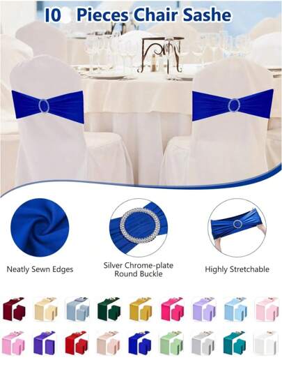 10 pezzi Fasce elastiche per sedie colorate, nastri decorativi per hotel, coprisedia, decorazione dello schienale della sedia per banchetti, fiocco, fascia elastica per sedia, fibbia scorrevole per cintura, cuscino a forma di farfalla per sedia, facile installazione, adatto per feste, cerimonie, decorazione per laurea, aderisce alla maggior parte delle sedie, ideale per matrimoni, catering, banchetti, eventi, bordi rifiniti, durevoli e riutilizzabili