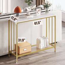 41"W Console Table, Sofa Tables Narrow Entryway Table With Wood Shelf And Metal Frame, Industrial Behind Couch Table Hallway Table For Living Room, Foyer, Bedroom - Vàng - Xem 3