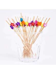 100 piezas Tenedor de bambú en forma de estrella de cinco puntas para buffet, cupcakes, fruta, tenedor para fiestas, postre, ensalada, para decoración de bodas, palillos de dientes con forma de corazón rosa, palillos para sándwiches, frutas, aperitivos, artículos de fiesta de verano, artículos de fiesta, decoración navideña, decoración de mesa, palitos de bambú para boda, pastel, postre, artículos de fiesta, decoración navideña, decoración de mesa, regalo de Navidad - Color mixto pentagrama - Ver 7