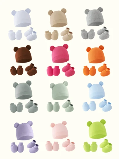 3 件套可爱新生儿帽子、护耳帽，新生儿的理想礼物