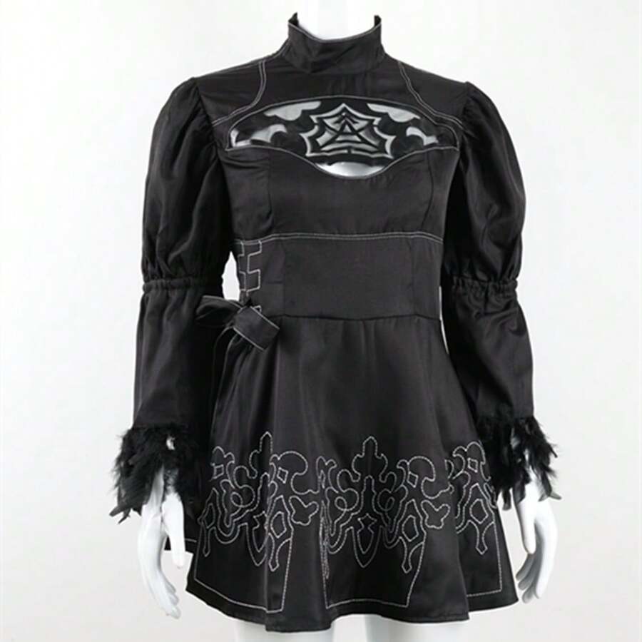 现货尼尔：自动机 2B 连衣裙角色扮演服装，万圣节女性动漫角色扮演服装 - 黑色 - 查看 1