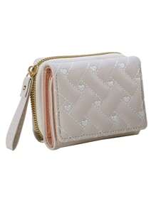 Women's Wallet Foldable Card Wallet Short Fashion Heart Embroidery Coin Purse Mini Thin Lightweight Multi Layer Zipper ID Card Money Credit Card Minimalist Fashion Modern Business Anniversary On Valentine Day For Birthday Gift Couple Women Lady Female Girls Gift Gift Bag Present Heart Purse Hot Pink Purse School Supplies Teacher Gifts Back To School - Beige - View 10