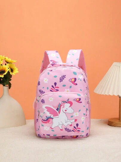 1pc Mochila com estampa de unicórnio e borboleta fofa e estilosa, colocação de estampa aleatória