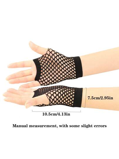 1 Pair Kids Hollow Short Fishnet Fingerless Gloves, Multicolor Stretchy Punk Gloves Suitable For Dance Party Performance Costume, Everyday Wear For 8-16Y Girls, Holiday Gift & Birthday Present