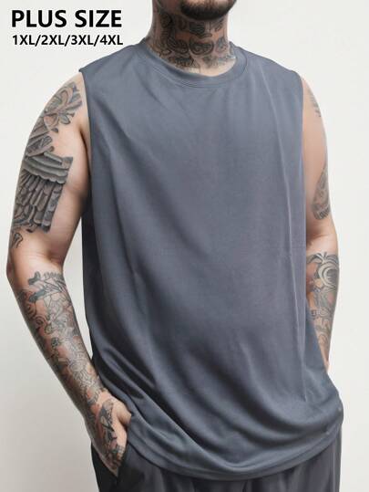 Camiseta de tirantes deportiva elástica gris para hombre talla grande, top informal transpirable y de secado rápido para ropa interior, sudadera para baloncesto, entrenamiento, running, ciclismo en tallas 1XL, 2XL, 3XL, 4XL