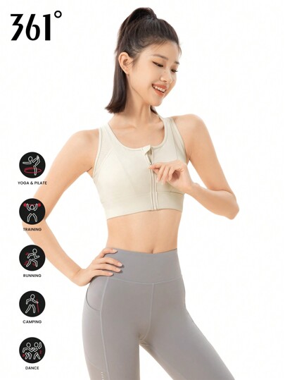 361degree Reggiseno sportivo da donna 361, con cerniera frontale, imbottitura non rimovibile, design sulla schiena a incrocio, alto supporto, senza deformazione, rete traspirante, adatto per yoga, fitness, corsa, sport all'aperto. Si raccomanda di scegliere una o due taglie in più.