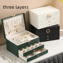 1pc Luxury Double/Triple Layer Jewelry Box With Lock, Multifunctional Pu Leather Jewelry Organizer For Rings, Earrings, Necklaces, Bracelets And Watches - Multicolor - View 4
