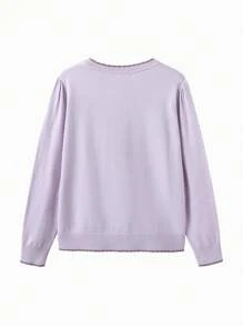 Balabala Girls' Knitted Sweater, 2024 New Spring Style, Wool Cardigan For Tween Girls - Purple - View 5