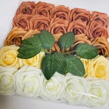 25pcs Artificial Flowers Real Looking Burnt Orange Ombre Colors Foam Fake Roses With Stems For Autumn DIY Wedding Bouquets Bridal Shower Centerpieces Floral Arrangements Party Tables Home Decorations, Valentine Day, Gift - Orange - View 12