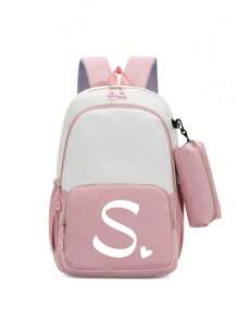 2 buc/Set Rucsac drăguț pentru studenți, rucsac simplu cu fermoar de capacitate mare, rucsac și geantă de papetărie, cu litere albe în formă de inimă A-Z, rucsac înapoi la școală, geantă de umăr de mare capacitate, echipat cu geantă de papetărie de aceeași culoare, rucsac pentru computer la modă și casual asortat pentru campus , Rucsac de damă, Rucsac de călătorie, Vacanță de călătorie, Sport în aer liber, Școală de fete, Studentă de fete, Cadou pentru fiica iubită, Cadou pentru întoarcerea la școală, Potrivit pentru uz școlar