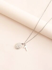 1 pieza Collar de acero inoxidable de moda para mujer con colgante minimalista premium de acero inoxidable con la Virgen María y una cruz, para uso diario