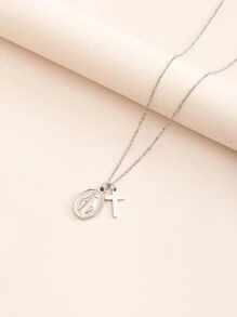 1 pieza Collar de acero inoxidable de moda para mujer con colgante minimalista premium de acero inoxidable con la Virgen María y una cruz, para uso diario