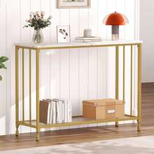 41"W Console Table, Sofa Tables Narrow Entryway Table With Wood Shelf And Metal Frame, Industrial Behind Couch Table Hallway Table For Living Room, Foyer, Bedroom - Vàng - Xem 2