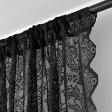 1pc Black French Retro Lace Voile Curtains Decorative Room Divider Partition Screen Sheer Curtain - Black - View 2