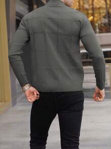 男士格子提花高领时尚毛衣