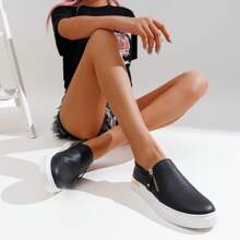 Comfyshoes Women's Fashion Sneakers, Casual Slip On Sneakers, Arch Support Walking Shoes For Women - màu đen - Xem 4