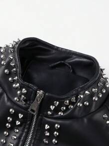 Risissida Women's Vintage Short Fringe Faux Leather Jacket With Belt For Fall And Winter Leather Women Jacket - Black - View 10
