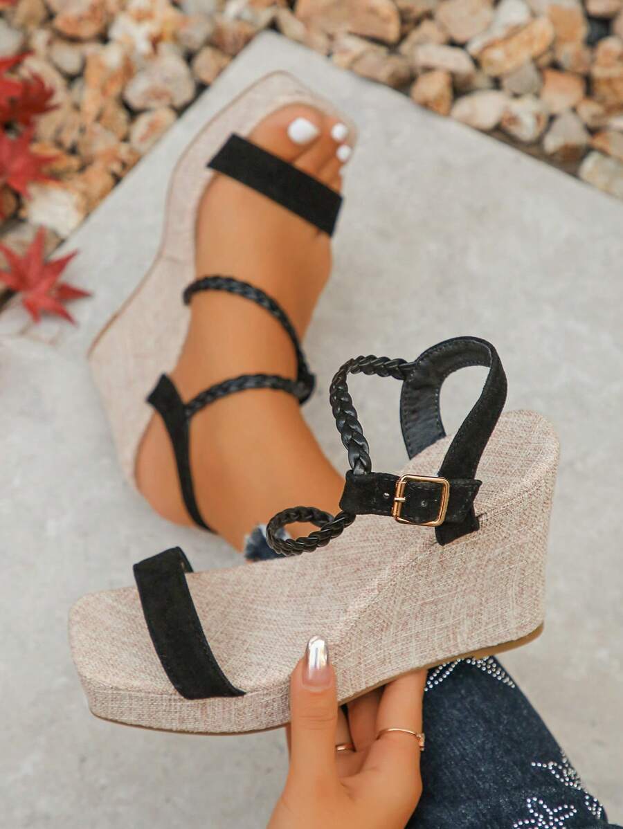 Women's Platform Wedge Sandals,Thick Bottom Heels,Slimming - Black - View 1