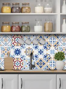 10 stuks Bloemenpatroon Bedrukt PVC Kunstkeramische Tegels Huisdecoratie Muurstickers, DIY Mozaïek Zelfklevend Behang, Waterdicht, Vuilafstotend, Decoratief Voor Keuken, Badkamer, Woonkamer, Slaapkamer, TV Achtergrond, Renovatie Stickers Peel Wandpanelen, Behang, Behang, Lente Decoratie Artikelen Verfris Uw Huis, Rama Decoratie Stickers