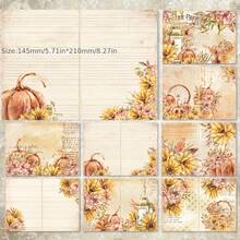 JAI IMAN 8 件大号（8.27*5.71 英寸）复古收获风格，带传统南瓜花卉图标 Jurnal 材料、DIY 纸工艺、剪贴簿用品、礼品包装、爆炸盒、感恩节 - 米色 - 查看 6