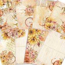 JAI IMAN 8 件大号（8.27*5.71 英寸）复古收获风格，带传统南瓜花卉图标 Jurnal 材料、DIY 纸工艺、剪贴簿用品、礼品包装、爆炸盒、感恩节 - 米色 - 查看 1