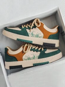 高帮休闲硫化鞋，复古设计秋冬季复古风格运动鞋 - 米綠 - 查看 5