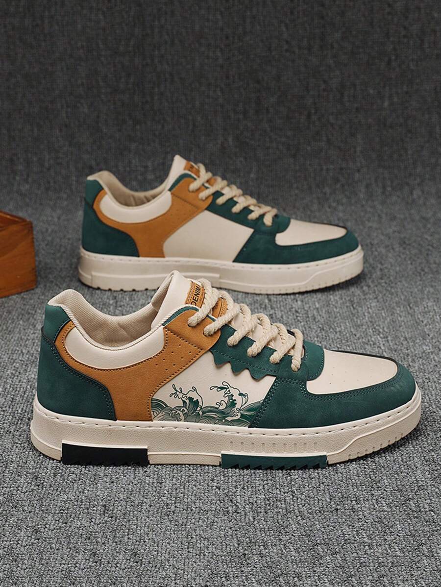 高帮休闲硫化鞋，复古设计秋冬季复古风格运动鞋 - 米綠 - 查看 1