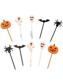 10 cái/gói Phụ kiện trang trí bánh hình bí ngô và ma Halloween, nĩa đựng trái cây dùng trang trí bánh tiệc Halloween - nhiều màu - Xem 1
