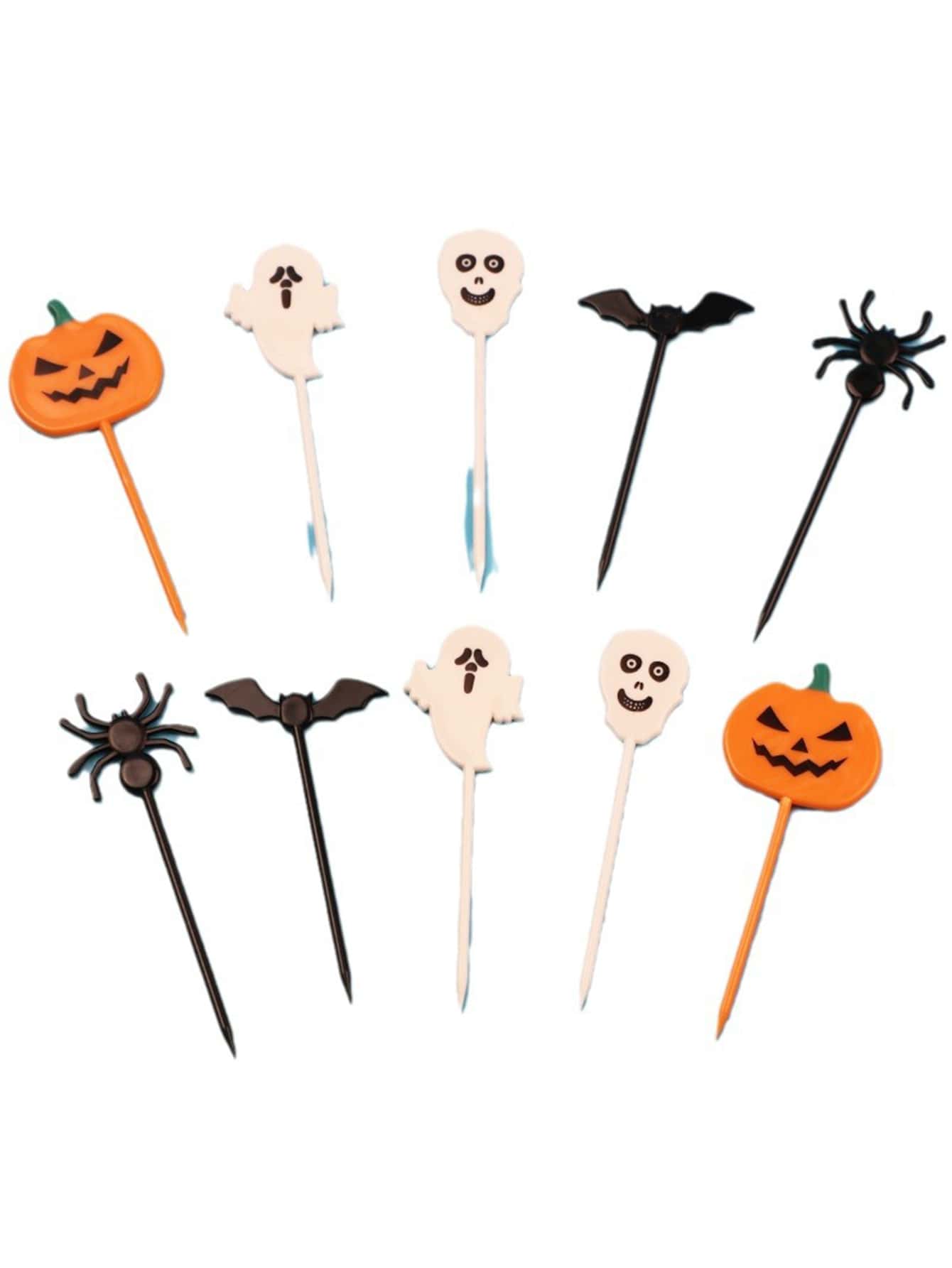 10 cái/gói Phụ kiện trang trí bánh hình bí ngô và ma Halloween, nĩa đựng trái cây dùng trang trí bánh tiệc Halloween - nhiều màu - Xem 1