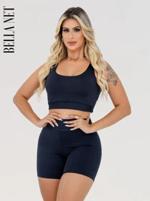 Basic Premium Suplex Fitness Gym Top And Shorts Set - 黑色 - 查看 7