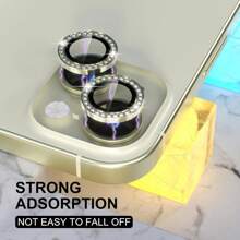 Protector de lente de cristal templado 9H con decoración de anillo de metal brillante compatible con iPhone 11-15 Pro Max, cristal brillante, protector de lente, accesorios para teléfonos, resistente al agua, a prueba de golpes, anti-caída, anti-arañazos, cobertura completa, regalo para familiares y amigos - Dorado - Ver 5