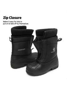 Boys Girls Mid Calf Snow Boots Cold Weather Insulated Waterproof Winter For Little/Big Kid Ski,Thick & Warm,Outdoor Play - 黑與白 - 查看 6