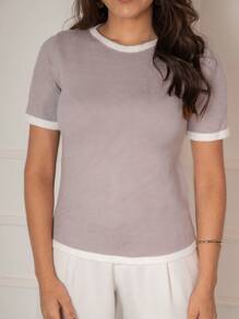 Modal Line Knit Blouse Short Sleeve Good Summer Fabric - Xám - Xem 1