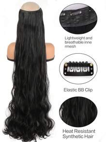 Tóc nối xoăn gợn sóng dài 16-36 inch, 5 kẹp, tóc nối đuôi ngựa dành cho phụ nữ và bé gái, phù hợp cho nhiều dịp khác nhau bao gồm lễ hội âm nhạc, tiệc tùng, cosplay, ngày lễ và tất cả các mùa. - màu đen - Xem 4
