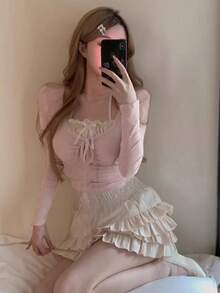 对比色系带修身二合一 T 恤 - 粉色 - 查看 3