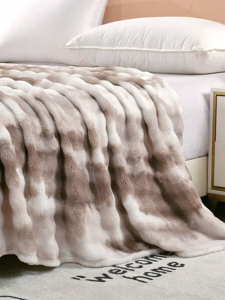 1 件墨染仿貂皮毛毯，柔软蓬松毛绒地毯，温暖可翻转的旅行/床毯，适用于客厅、沙发、卧室、宿舍 - 駝色 - 查看 1